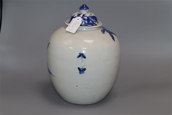 A Chinese blue and white figural jar and cover, Kangxi mark, Qing dynasty height 27cm